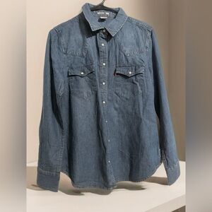 Levis Shirt Women M Essential Western Blue Denim Long Sleeves
